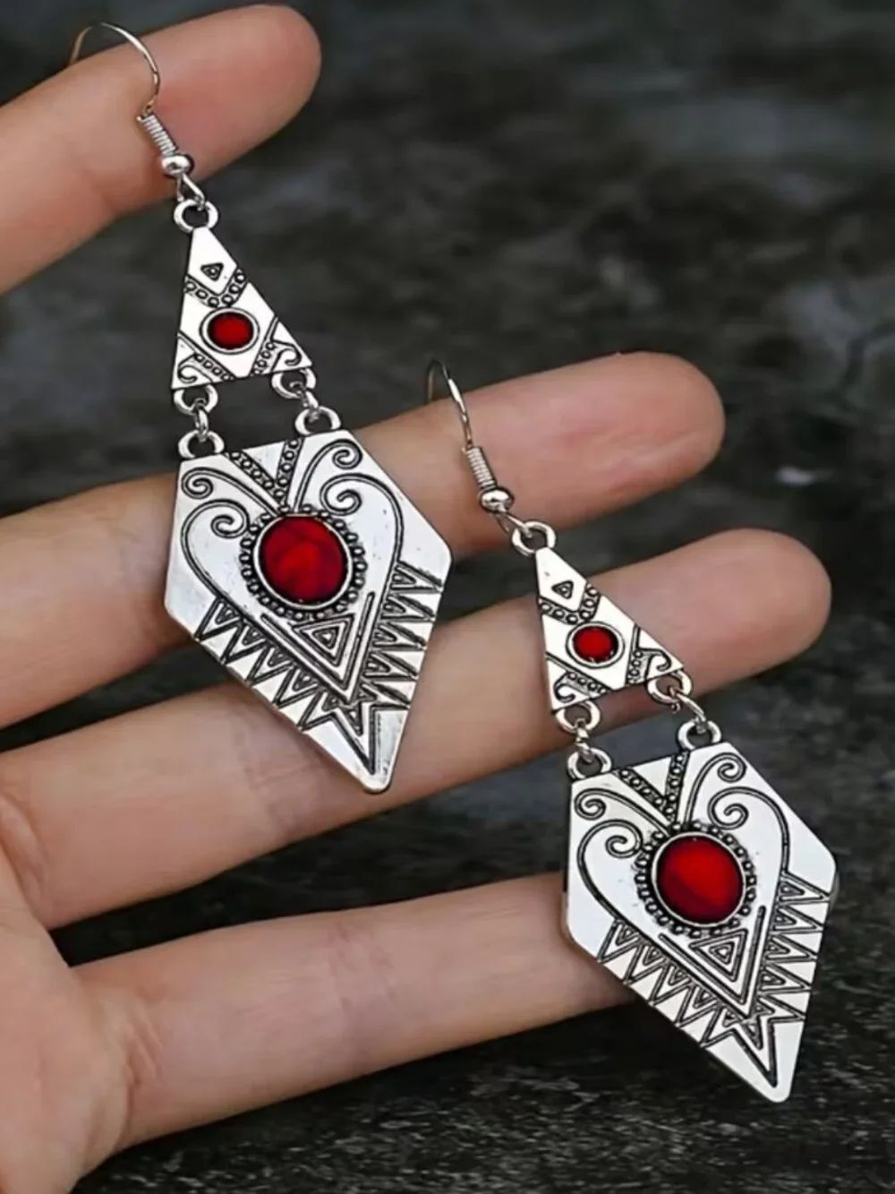 NWT Boho Tribal Red Stone Geometric Dangle Earrings